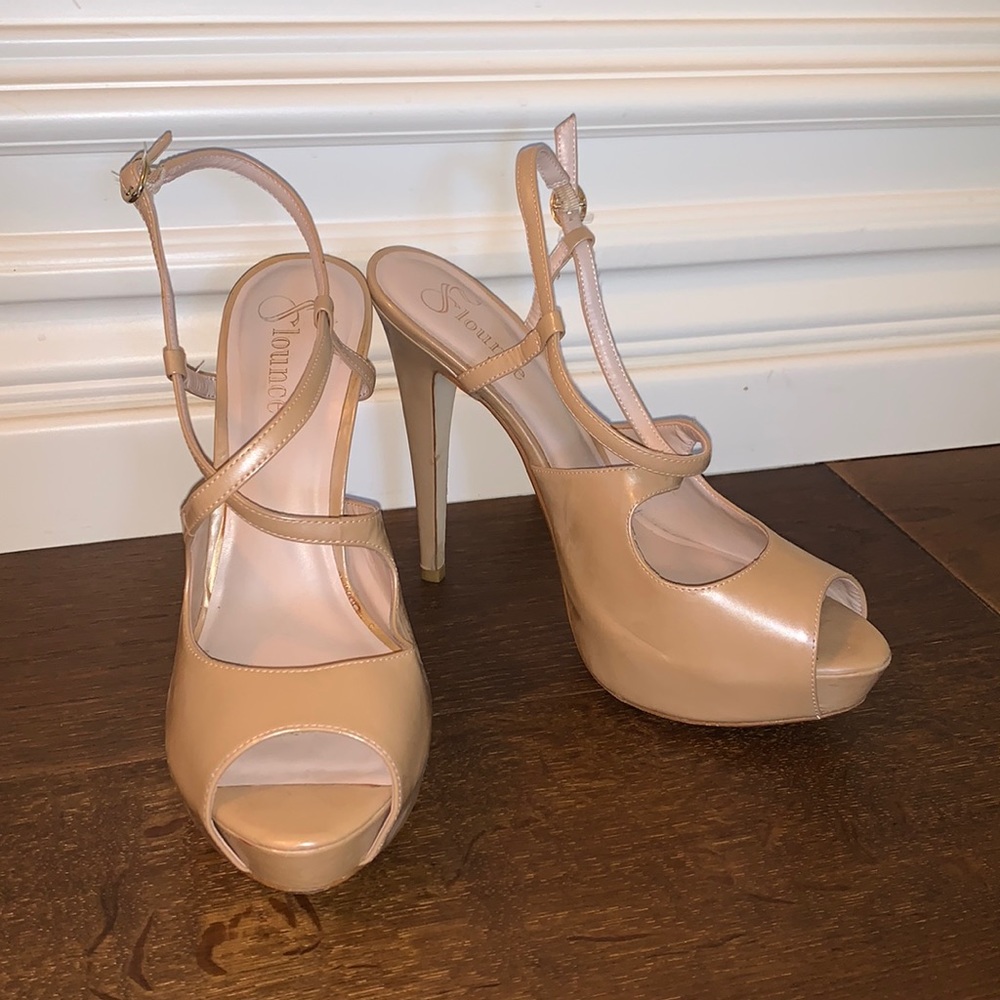 Flounce Blush Patent Leather Platform Pumps